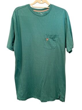 Tommy Bahama Teal SS Pocket Palm Tree Tee Summer Vacay Stretchy Sz L